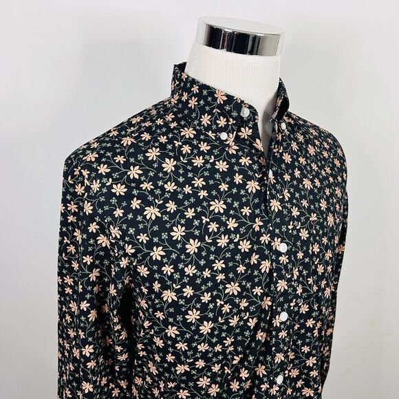 J Crew Medium Slim Fit Flex Washed Shirt Floral Print Yellow Green Button Down - Picture 1 of 5